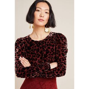 Dolan Leopard Print Velvet Blouse - Black and Brown